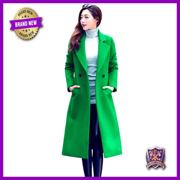 Long Wool Peacoat Classic Slim Fit Vintage Korean Style Fall Winter Coat